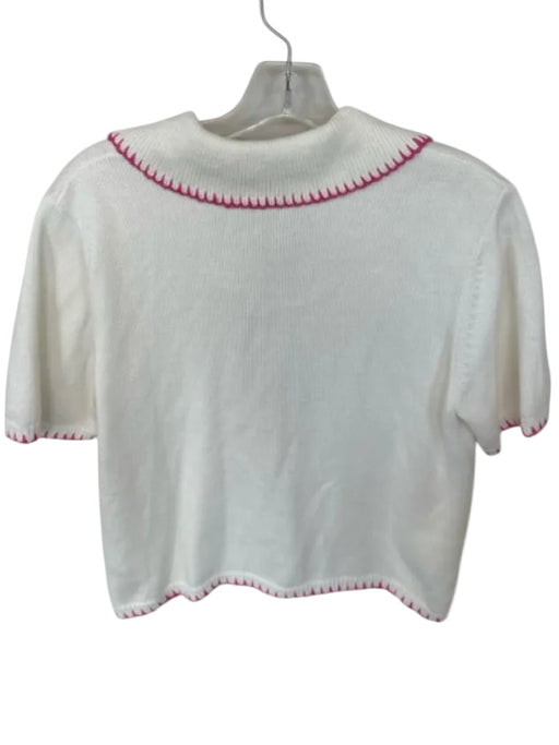 Rails Size M White & Pink Cotton Short Sleeve 2 button Stitching Collar Sweater White & Pink / M