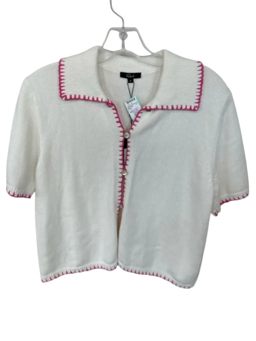 Rails Size M White & Pink Cotton Short Sleeve 2 button Stitching Collar Sweater White & Pink / M