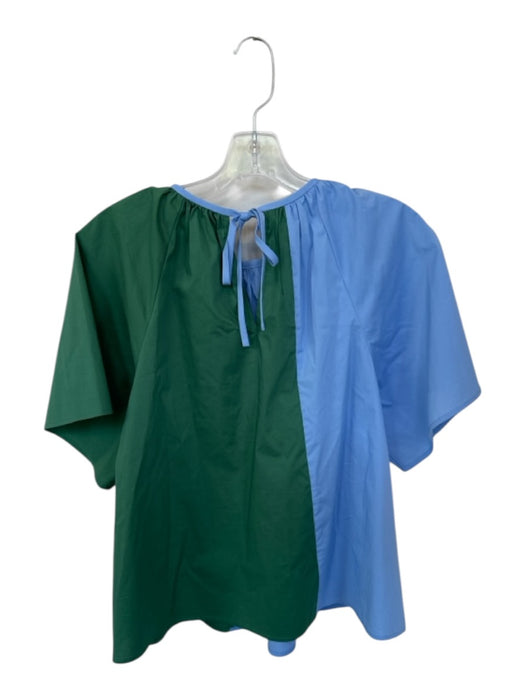 Crosby Size M Blue & Green Cotton Short Sleeve Color Block Back Tie Top Blue & Green / M