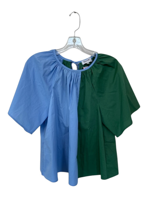 Crosby Size M Blue & Green Cotton Short Sleeve Color Block Back Tie Top Blue & Green / M