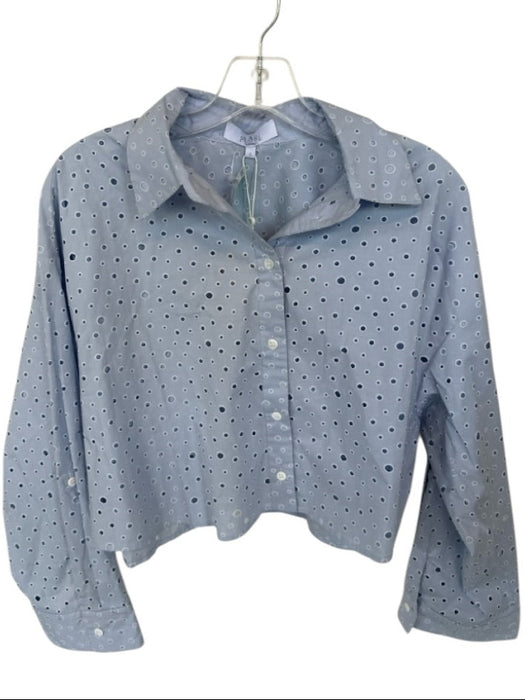 Pearl by Lela Rose Size S Slate Blue Cotton Long Sleeve Circle Cut Outs Top Slate Blue / S