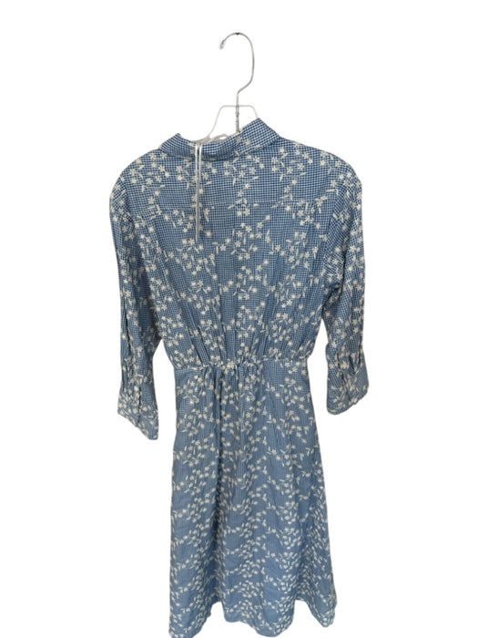 Shoshanna Size L Blue & Cream Cotton Long Sleeve Checkered Front Tie Dress Blue & Cream / L