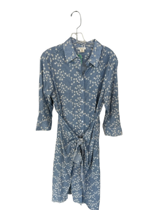 Shoshanna Size L Blue & Cream Cotton Long Sleeve Checkered Front Tie Dress Blue & Cream / L