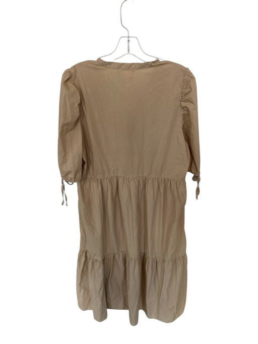 Nation Size L Tan Cotton 3/4 Balloon Sleeve V Neck Maxi Dress Tan / L