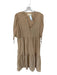 Nation Size L Tan Cotton 3/4 Balloon Sleeve V Neck Maxi Dress Tan / L
