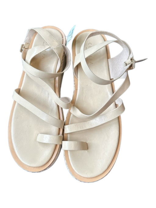 Cecelia New York Shoe Size 9 Cream & Tan Leather Wicker Platform Sandals Cream & Tan / 9