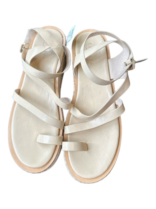 Cecelia New York Shoe Size 9 Cream & Tan Leather Wicker Platform Sandals Cream & Tan / 9