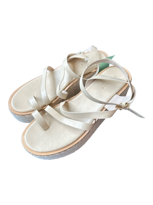 Cecelia New York Shoe Size 9 Cream & Tan Leather Wicker Platform Sandals Cream & Tan / 9