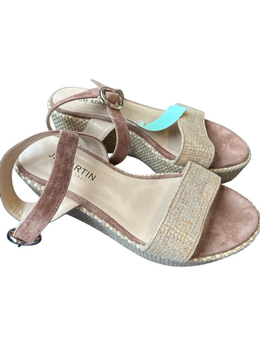 JB Martin Shoe Size 39 Brown & Tan Suede Straw Platform Ankle Strap Sandals Brown & Tan / 39