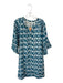 Mirth Size M Teal Blue & White Cotton Long Wide Sleeve Abstact Heel Shift Dress Teal Blue & White / M
