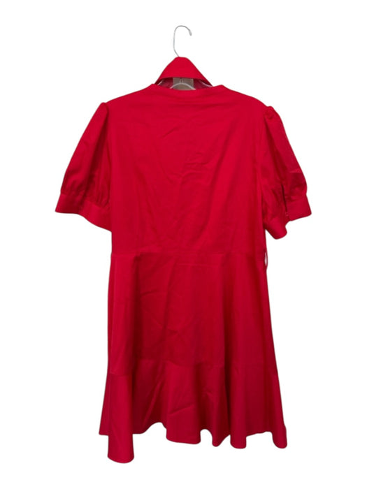 S'edge Size L Red Cotton Short Balloon Sleeve Buttons Drop Waist Belt Inc Dress Red / L