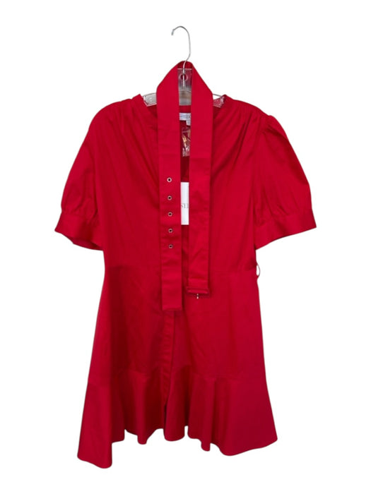 S'edge Size L Red Cotton Short Balloon Sleeve Buttons Drop Waist Belt Inc Dress Red / L