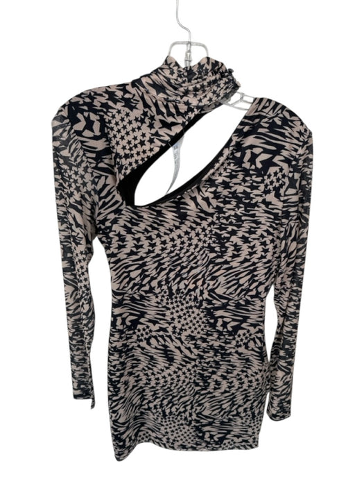 Superdown Size M Tan & black Polyester Stars Mesh Halter Neck Long Sleeve Dress Tan & black / M