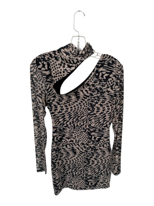 Superdown Size M Tan & black Polyester Stars Mesh Halter Neck Long Sleeve Dress Tan & black / M