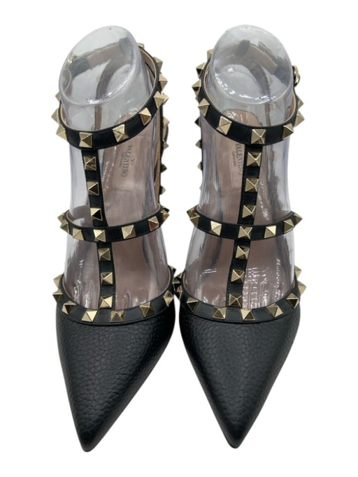 Valentino Garavani Shoe Size 39 Black & Gold Grain Leather Pointed Toe Pumps Black & Gold / 39