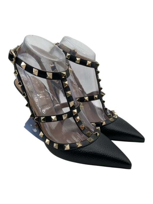 Valentino Garavani Shoe Size 39 Black & Gold Grain Leather Pointed Toe Pumps Black & Gold / 39