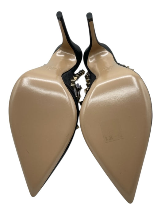 Valentino Garavani Shoe Size 39 Black & Gold Grain Leather Pointed Toe Pumps Black & Gold / 39