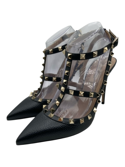 Valentino Garavani Shoe Size 39 Black & Gold Grain Leather Pointed Toe Pumps Black & Gold / 39