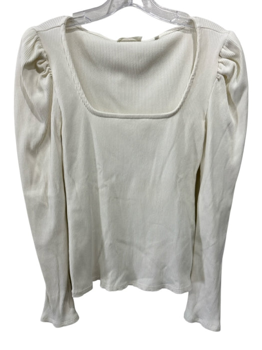7 For All Mankind Size M Cream White Cotton Blend Ribbed Square Neck Top Cream White / M