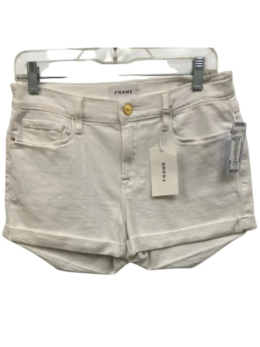 Frame Size 28 White Cotton Denim Zip Fly Cuffed Pockets Raw Hem Shorts White / 28