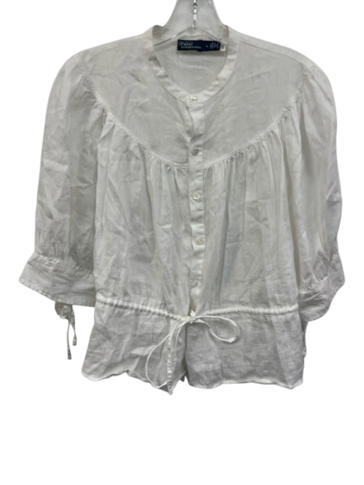 Polo Ralph Lauren Size 6 White Linen Semi Sheer Button Down Half Sleeve Top White / 6