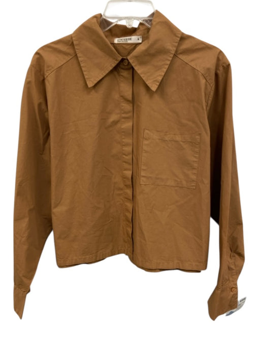 Stateside Size M Light Brown Cotton Button Down Pocket Collared Long Sleeve Top Light Brown / M