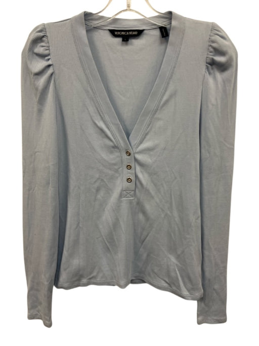Veronica Beard Size S Light Blue Cotton Blend V Neck Quarter Button Top Light Blue / S
