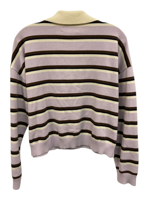 Le Bop Size M Purple, Brown, White Cotton Horizontal Stripes Collared Top Purple, Brown, White / M