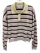 Le Bop Size M Purple, Brown, White Cotton Horizontal Stripes Collared Top Purple, Brown, White / M