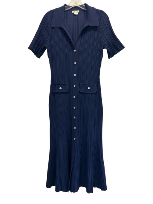 Shoshanna Size M Navy Rayon Button Down Pintuck Pockets short sleeve Dress Navy / M