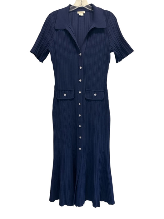 Shoshanna Size M Navy Rayon Button Down Pintuck Pockets short sleeve Dress Navy / M