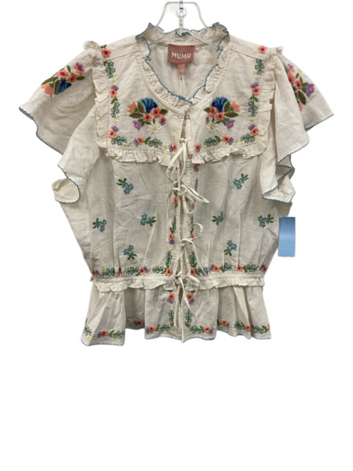 Show Me Your Mumu Size L White, Pink, Blue Cotton Ruffle Detail Short Set White, Pink, Blue / L
