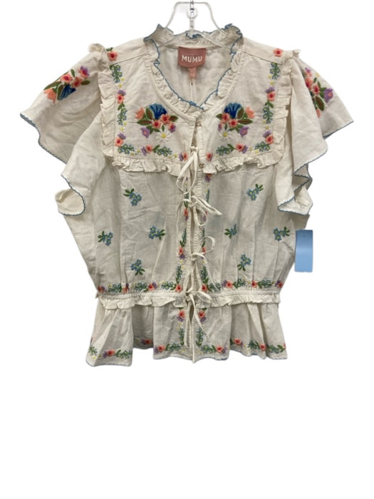 Show Me Your Mumu Size L White, Pink, Blue Cotton Ruffle Detail Short Set White, Pink, Blue / L
