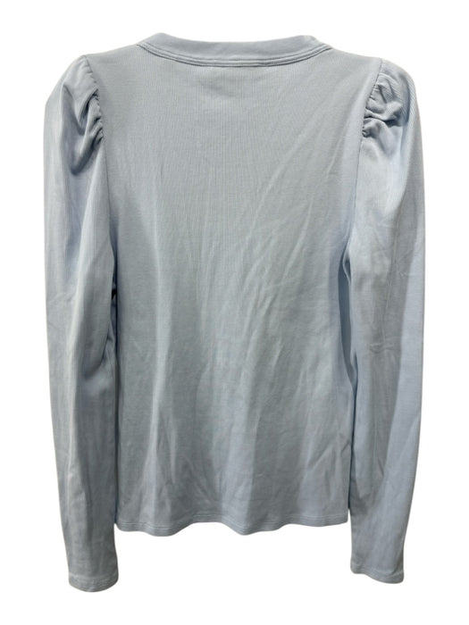 Veronica Beard Size S Light Blue Cotton Blend Ribbed V Neck Quarter Button Top Light Blue / S