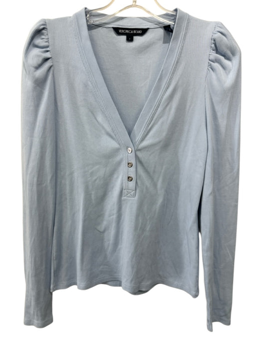 Veronica Beard Size S Light Blue Cotton Blend Ribbed V Neck Quarter Button Top Light Blue / S