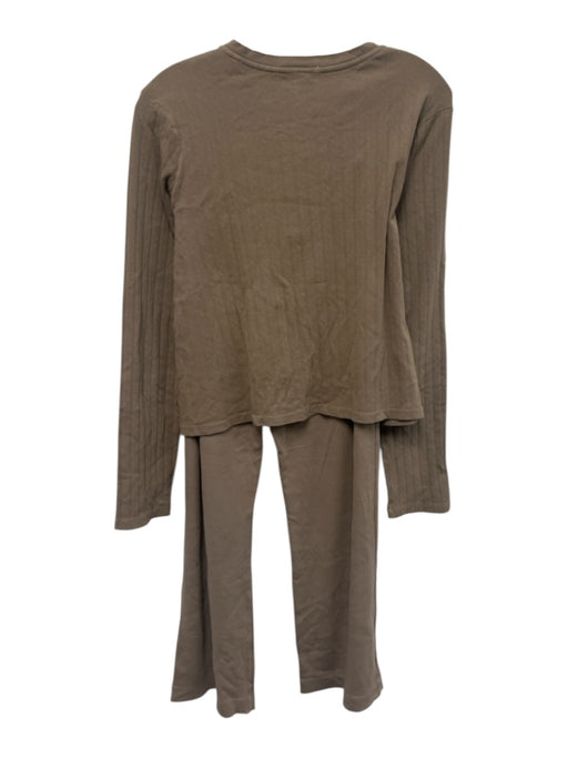 Donni. Size M Taupe Brown Cotton Button Down Ribbed Long Sleeve Pants Set Taupe Brown / M
