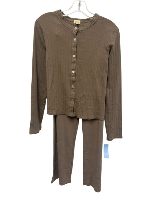 Donni. Size M Taupe Brown Cotton Button Down Ribbed Long Sleeve Pants Set Taupe Brown / M