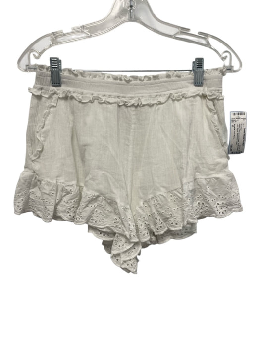 Show Me Your Mumu Size M White Cotton Eyelet Detail Ruffle Detail Shorts White / M