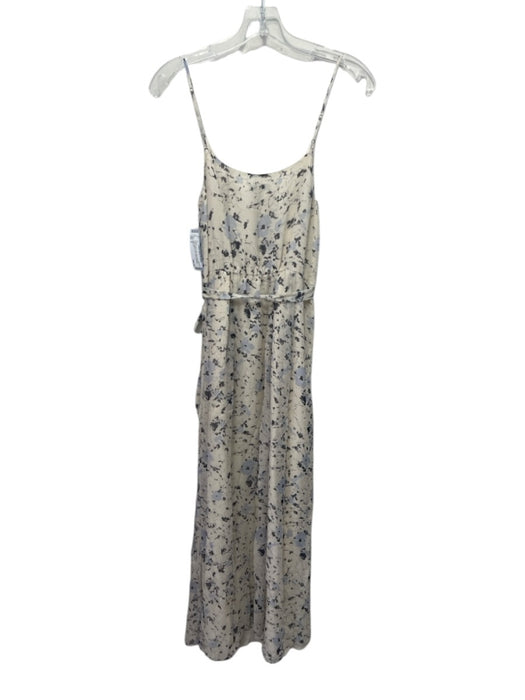 Joie Size S Cream & Blue Silk Floral Spaghetti Strap Button Accent Dress Cream & Blue / S