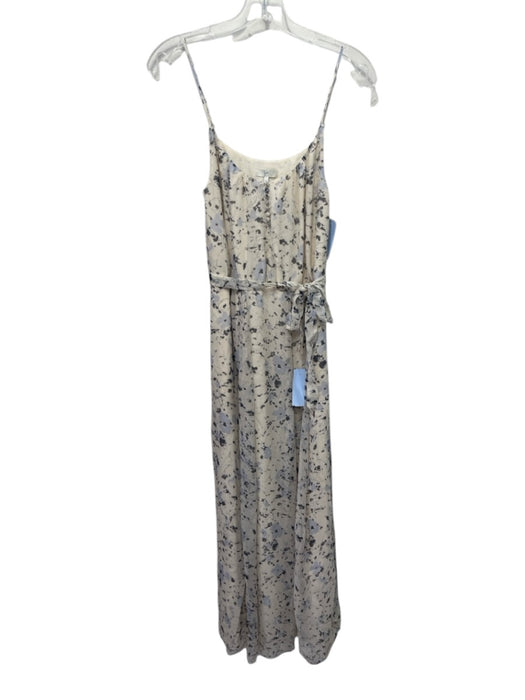 Joie Size S Cream & Blue Silk Floral Spaghetti Strap Button Accent Dress Cream & Blue / S