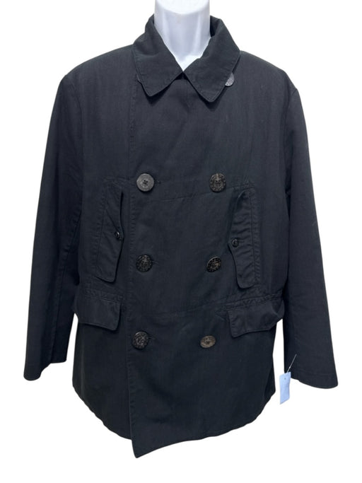 Polo Size L Black Cotton Blend Solid Double Breasted Front Flap Men's Jacket Black / L