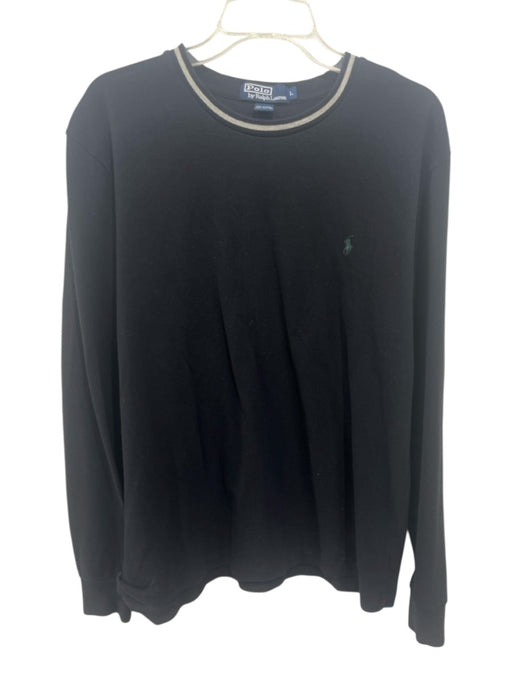 Polo Size L Black Cotton Solid T shirt Crew Men's Long Sleeve Shirt Black / L