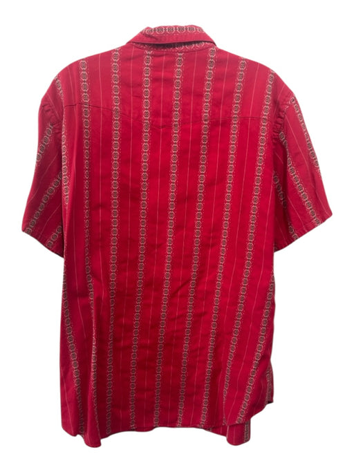 Polo Size L Red Cotton Striped Button Up Western Men's Short Sleeve Red / L
