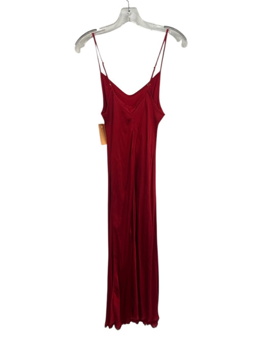 Nation Size M Red Viscose Spaghetti Strap Fringe Trim Slip Maxi Dress Red / M
