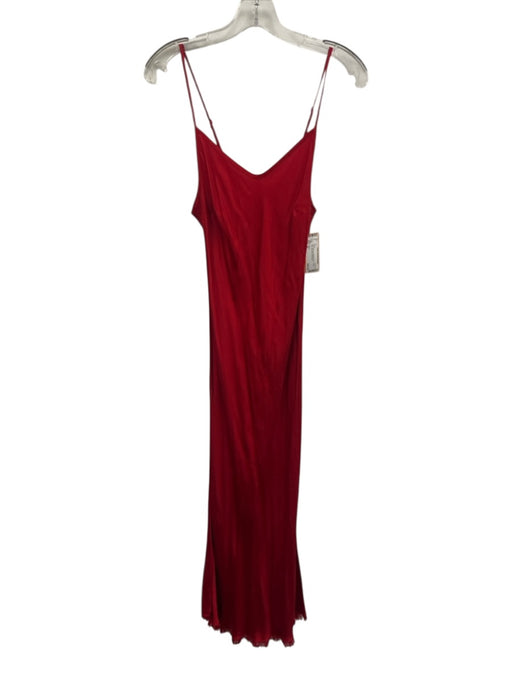 Nation Size M Red Viscose Spaghetti Strap Fringe Trim Slip Maxi Dress Red / M