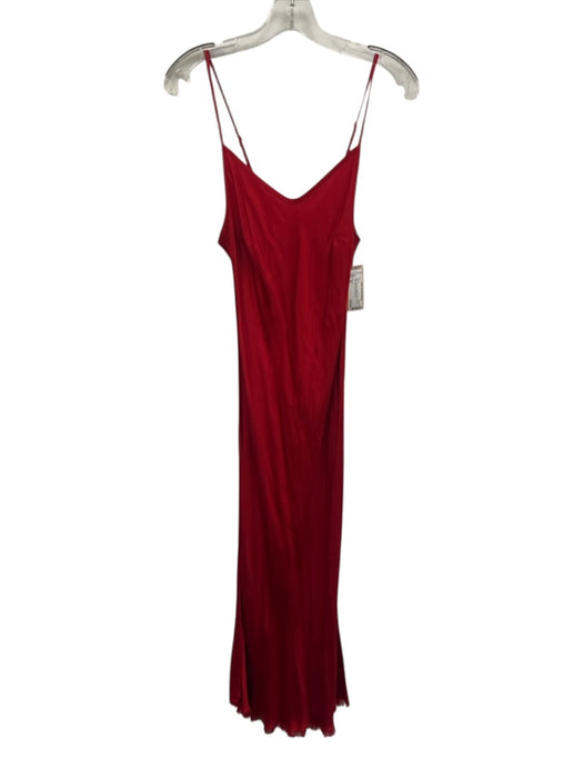 Nation Size M Red Viscose Spaghetti Strap Fringe Trim Slip Maxi Dress Red / M