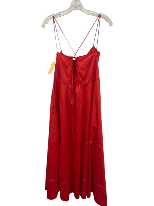 La Ligne Size M Red Orange Cotton Spaghetti Strap Ribbon Trim Tie Straps Dress Red Orange / M