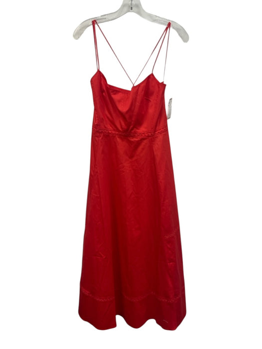 La Ligne Size M Red Orange Cotton Spaghetti Strap Ribbon Trim Tie Straps Dress Red Orange / M