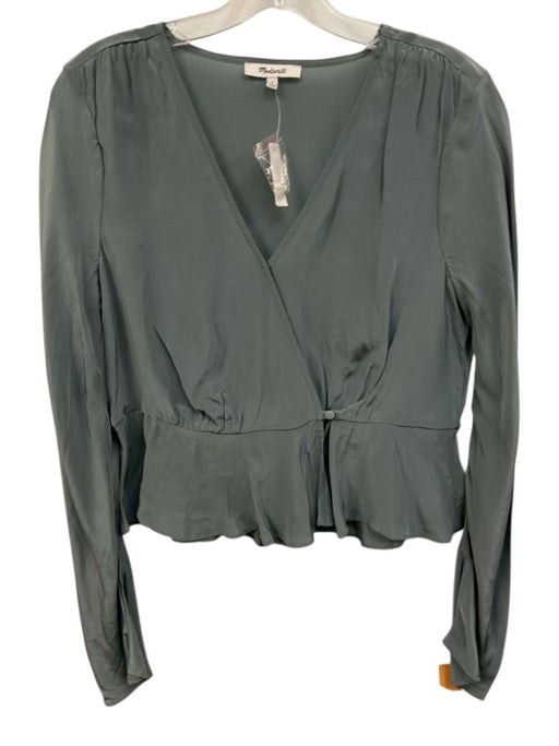 Madewell Size xs / 2 Light Blue Viscose Long Sleeve Wrap Button Peplum Top Light Blue / xs / 2