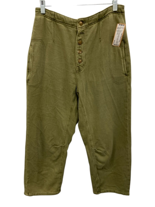 We The Free Size 27 Green Cotton & Lyocell Textured Button Fly Wide Leg Pants Green / 27
